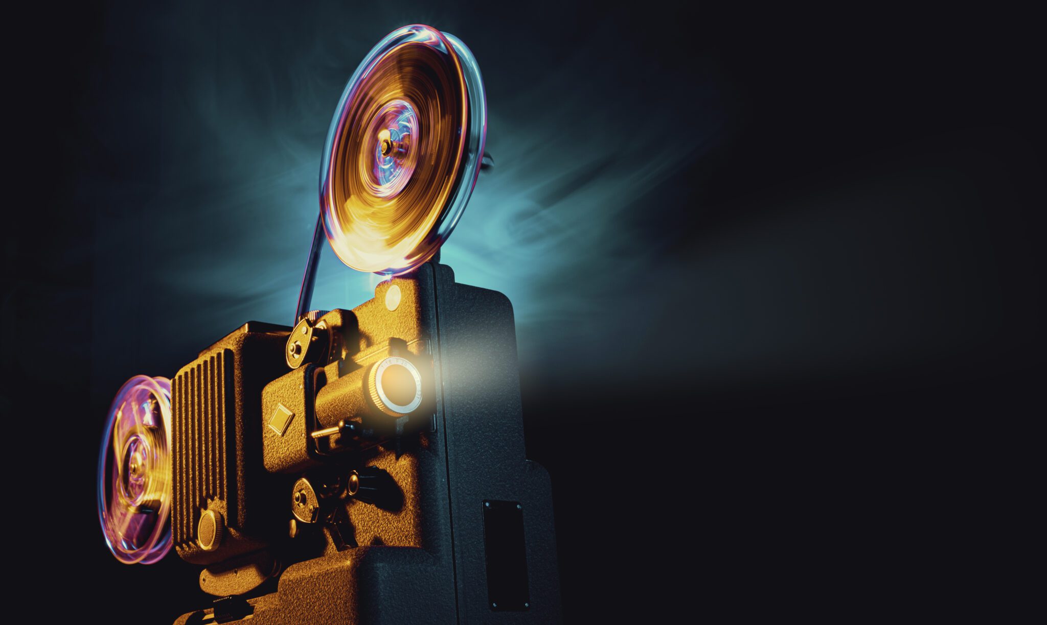 Vintage film projector and film screening